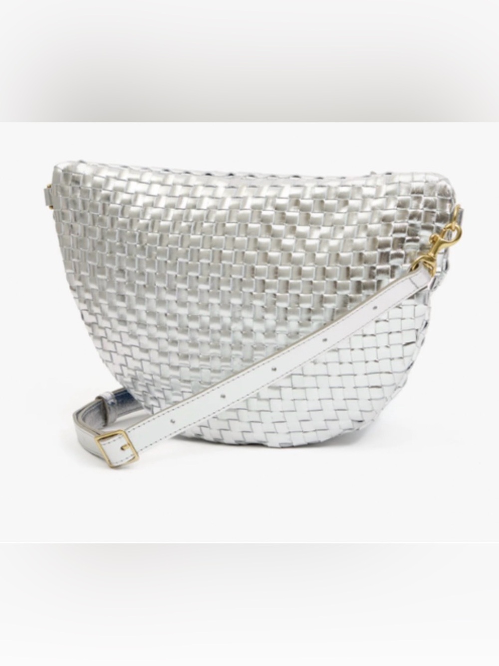 Clare V. Grande Fanny Woven Metallic Silver Crossbody Bag - Picture 9 of 16